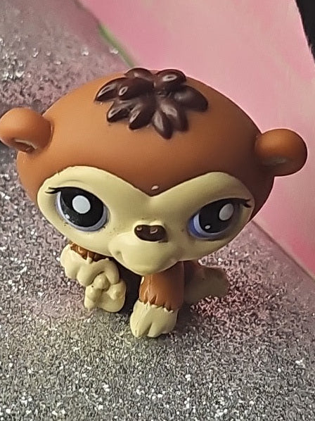 LPS Monkey Chimpanzee #1347 Brown Tan Blue Eyes.